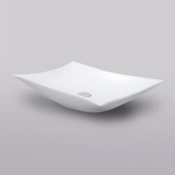 Lavabo porcelánico Cerazul modelo Boat. Lavabo sobre encimera rectangular.