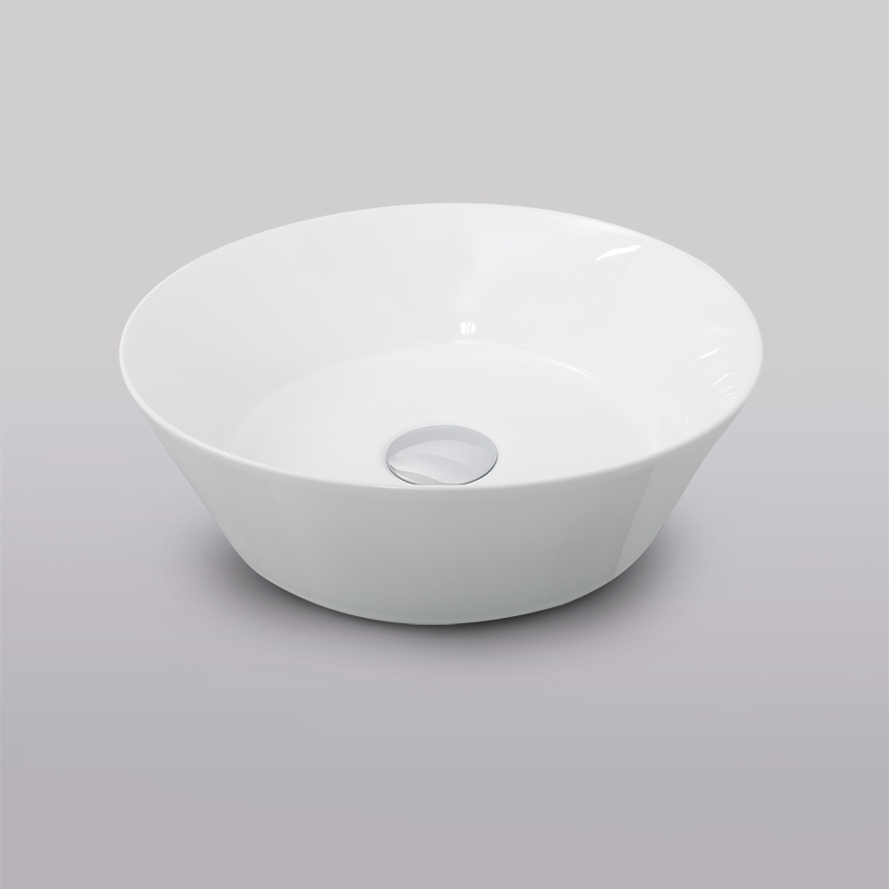 Cerazul Modelo Sileno - Lavabo sobrencimera blanco brillo formato circular tipo bowl.