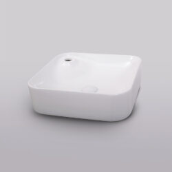 Lavabo porcelánico Cerazul modelo Teide. Lavabo sobre encimera con soporte para grifería lateral.