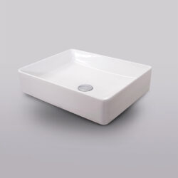 Lavabo Cerazul cerámico modelo Vestados en blanco brillo. Lavabo rectangular sobre encimera.