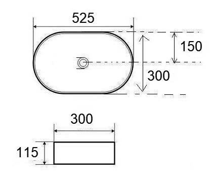 Lavabo sobre encimera Cerazul modelo Janodos. Planimetría