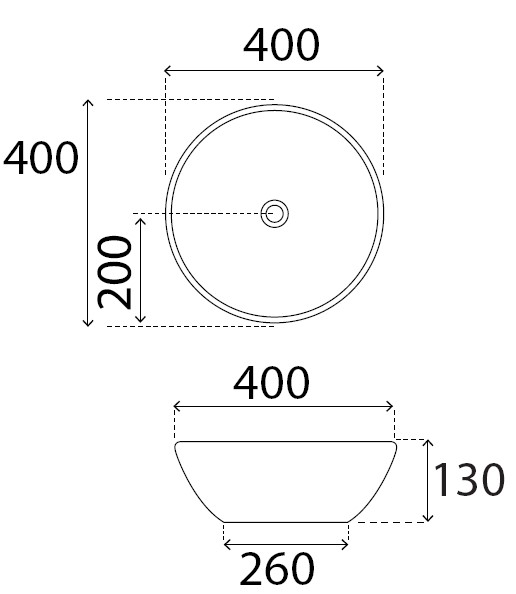 Cerazul Modelo Onda - Lavabo sobrencimera formato circular. Planimetría